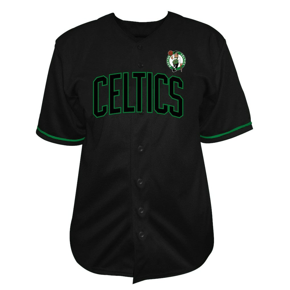 Boston Celtics Big & Tall Pop Full-Button Baseball Jersey Black