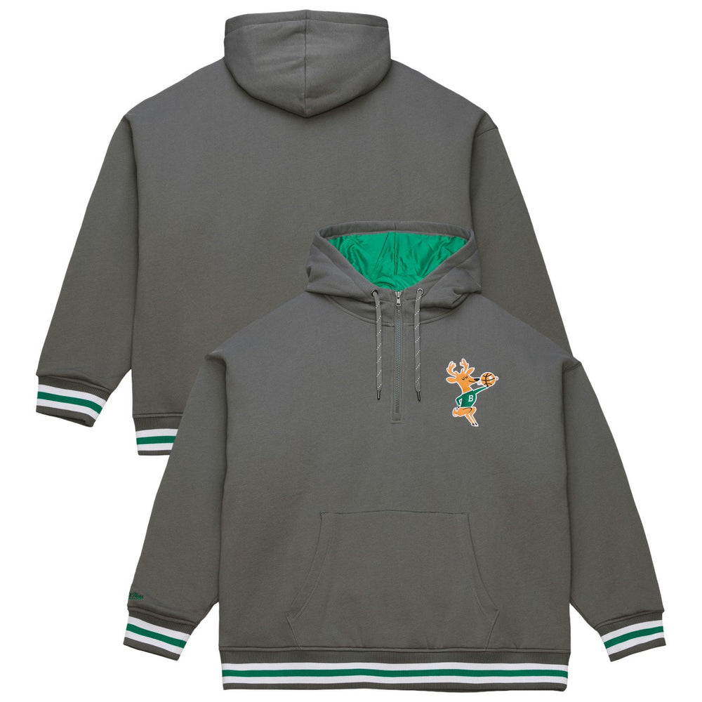 Milwaukee Bucks Throw It Back Quilted Fleece Quarter-Zip Hoodie Gray