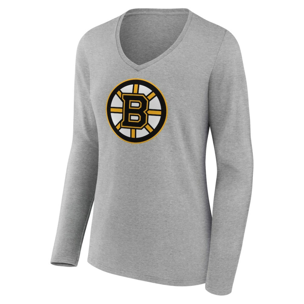 NHL Boston Bruins Women's Primary Logo Long Sleeve V-Neck T-Shirt - Gray