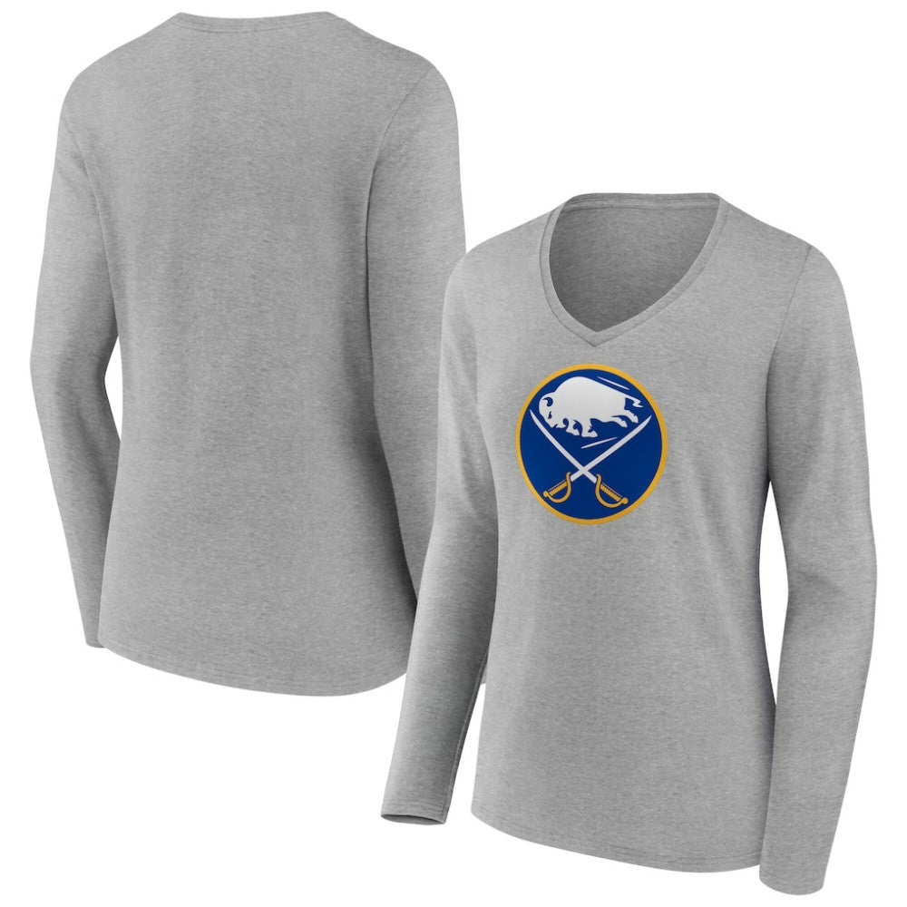 NHL Buffalo Sabres Women's Primary Logo Long Sleeve V-Neck T-Shirt - Gray