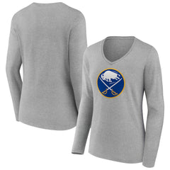 NHL Buffalo Sabres Women's Primary Logo Long Sleeve V-Neck T-Shirt - Gray