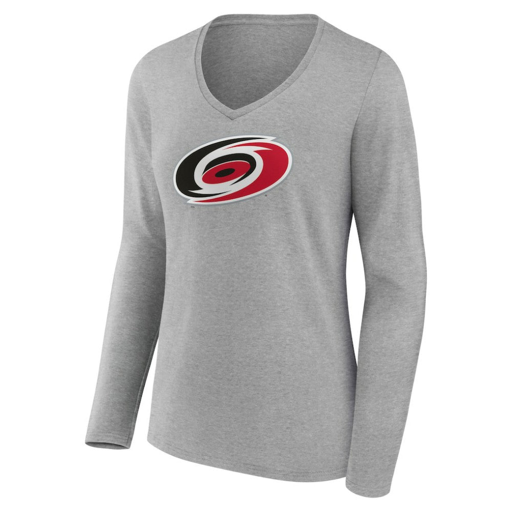NHL Carolina Hurricanes Women's Primary Logo Long Sleeve V-Neck T-Shirt - Gray