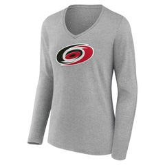 NHL Carolina Hurricanes Women's Primary Logo Long Sleeve V-Neck T-Shirt - Gray