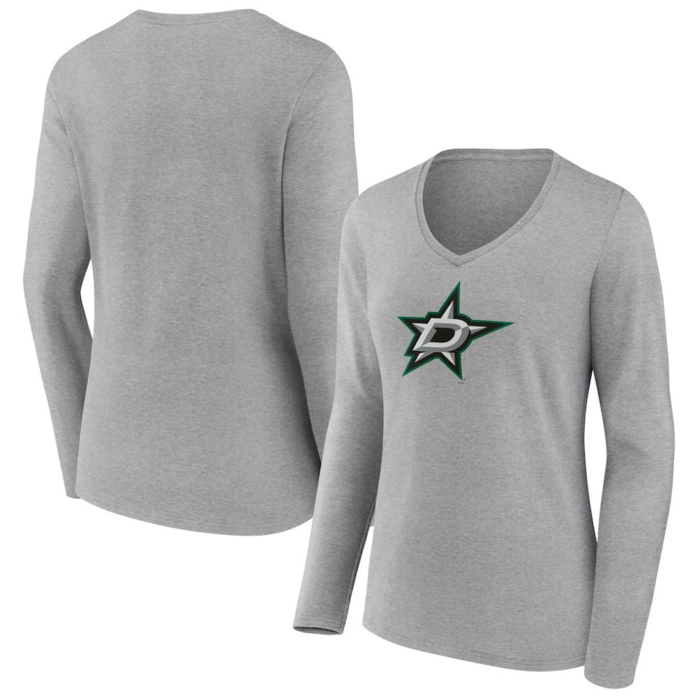 NHL Dallas Stars Women's Primary Logo Long Sleeve V-Neck T-Shirt - Gray