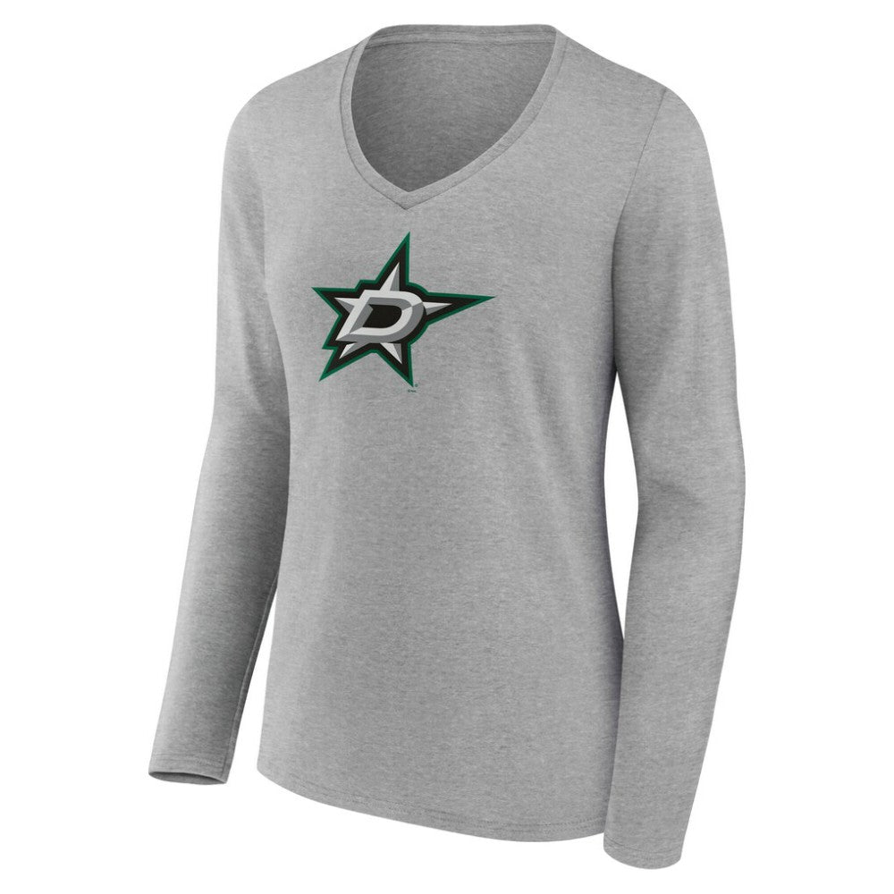 NHL Dallas Stars Women's Primary Logo Long Sleeve V-Neck T-Shirt - Gray