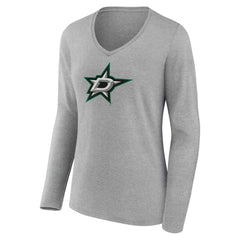 NHL Dallas Stars Women's Primary Logo Long Sleeve V-Neck T-Shirt - Gray