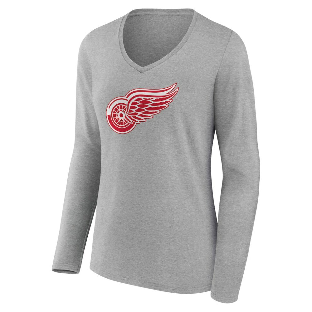 NHL Detroit Red Wings Women's Primary Logo Long Sleeve V-Neck T-Shirt - Gray