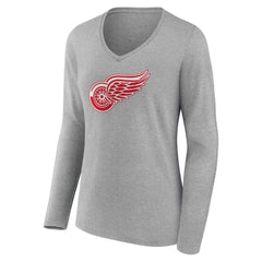 NHL Detroit Red Wings Women's Primary Logo Long Sleeve V-Neck T-Shirt - Gray