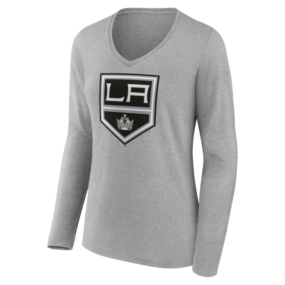 NHL Los Angeles Kings Women's Primary Logo Long Sleeve V-Neck T-Shirt - Gray