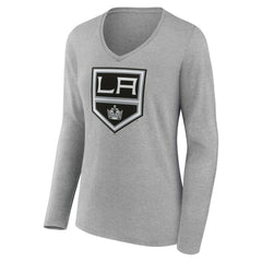 NHL Los Angeles Kings Women's Primary Logo Long Sleeve V-Neck T-Shirt - Gray
