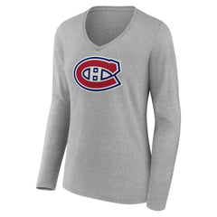 NHL Montreal Canadiens Women's Primary Logo Long Sleeve V-Neck T-Shirt - Gray