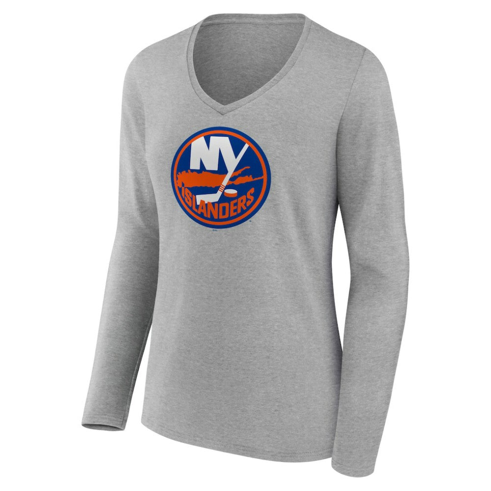 NHL New York Islanders Women's Primary Logo Long Sleeve V-Neck T-Shirt - Gray