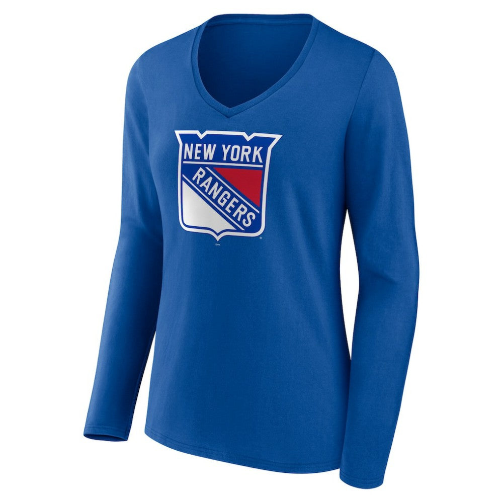 NHL New York Rangers Women's Primary Logo Long Sleeve V-Neck T-Shirt - Blue