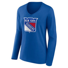 NHL New York Rangers Women's Primary Logo Long Sleeve V-Neck T-Shirt - Blue