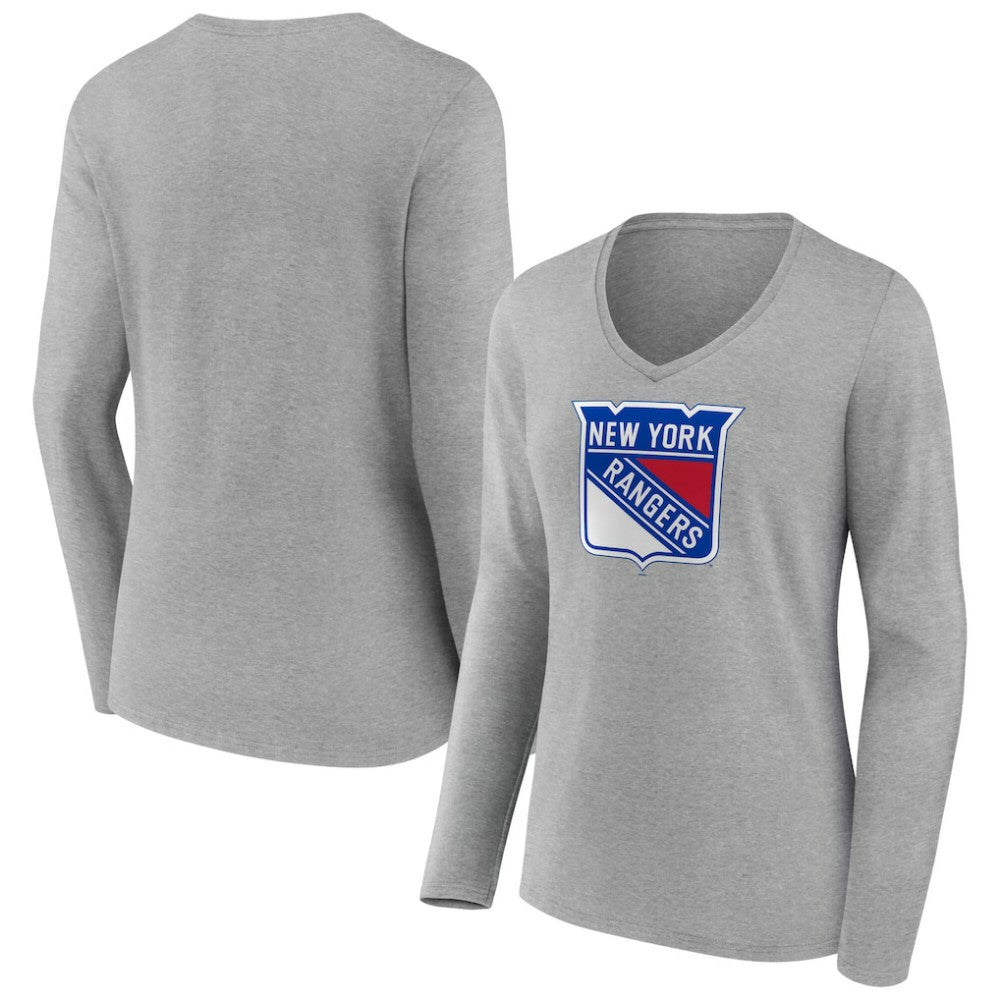 NHL New York Rangers Women's Primary Logo Long Sleeve V-Neck T-Shirt - Gray