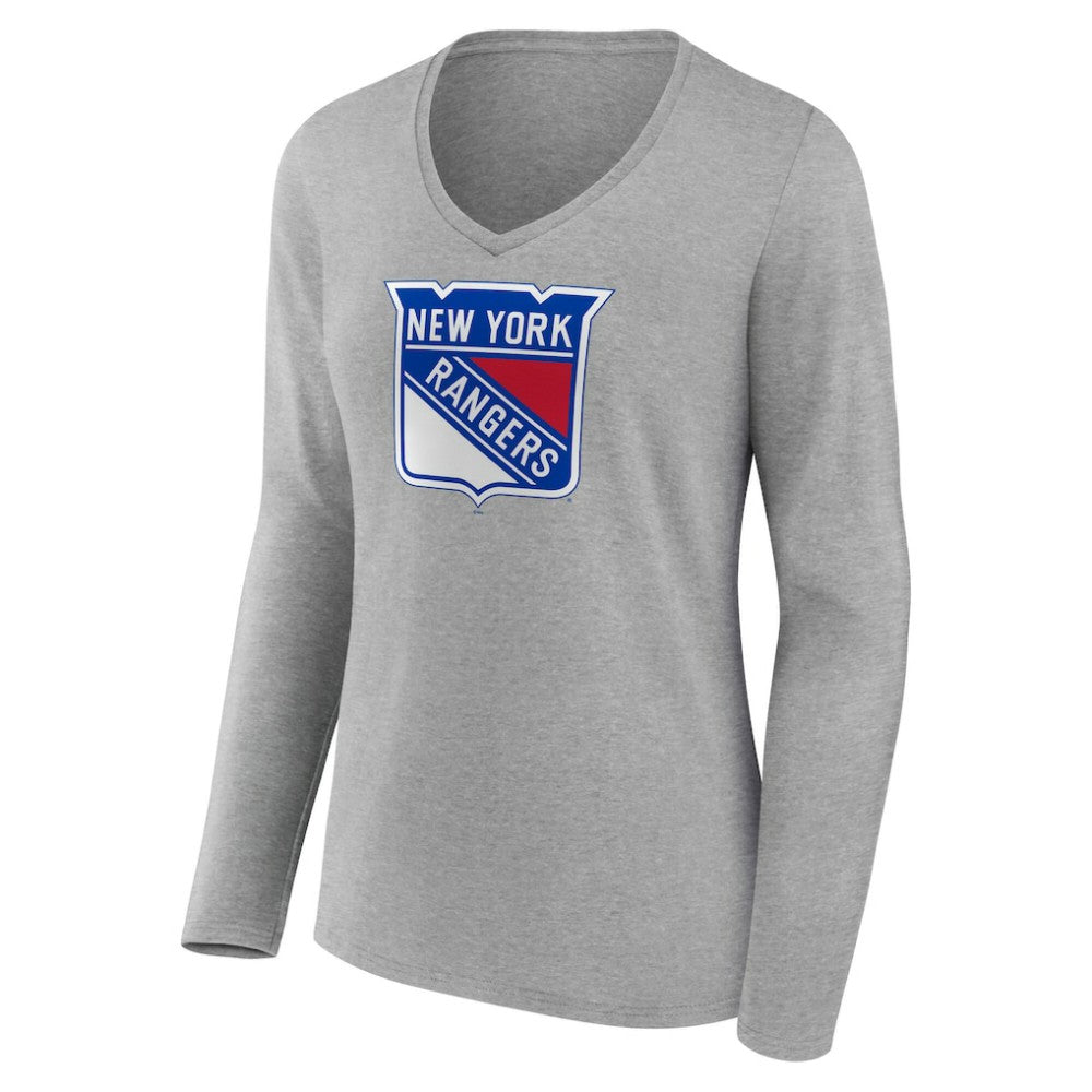 NHL New York Rangers Women's Primary Logo Long Sleeve V-Neck T-Shirt - Gray