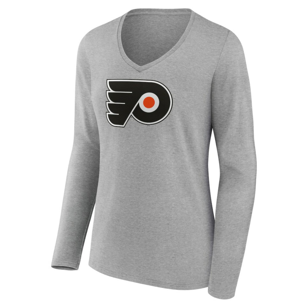 NHL Philadelphia Flyers Women's Primary Logo Long Sleeve V-Neck T-Shirt - Gray