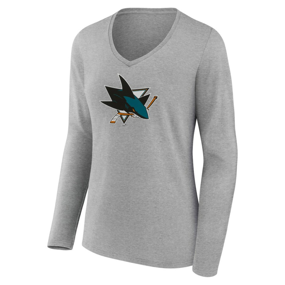 NHL San Jose Sharks Women's Primary Logo Long Sleeve V-Neck T-Shirt - Gray