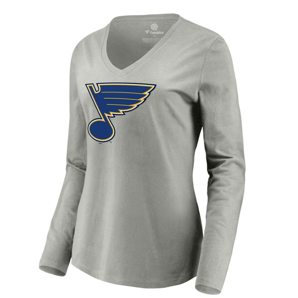 NHL St. Louis Blues Women's Primary Logo Long Sleeve V-Neck T-Shirt - Gray