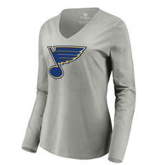 NHL St. Louis Blues Women's Primary Logo Long Sleeve V-Neck T-Shirt - Gray