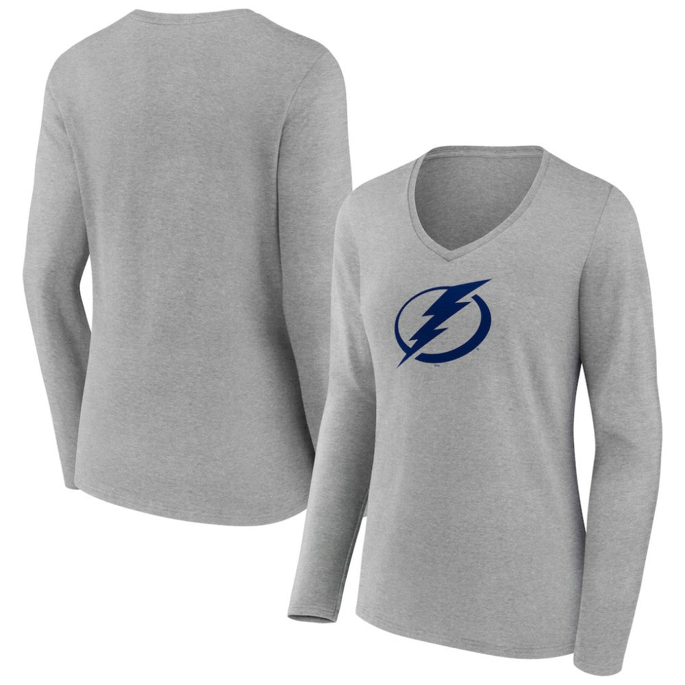 NHL Tampa Bay Lightning Women's Primary Logo Long Sleeve V-Neck T-Shirt - Gray