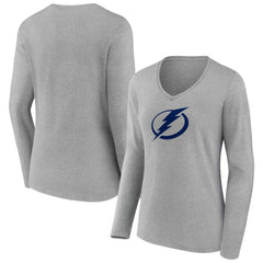 NHL Tampa Bay Lightning Women's Primary Logo Long Sleeve V-Neck T-Shirt - Gray