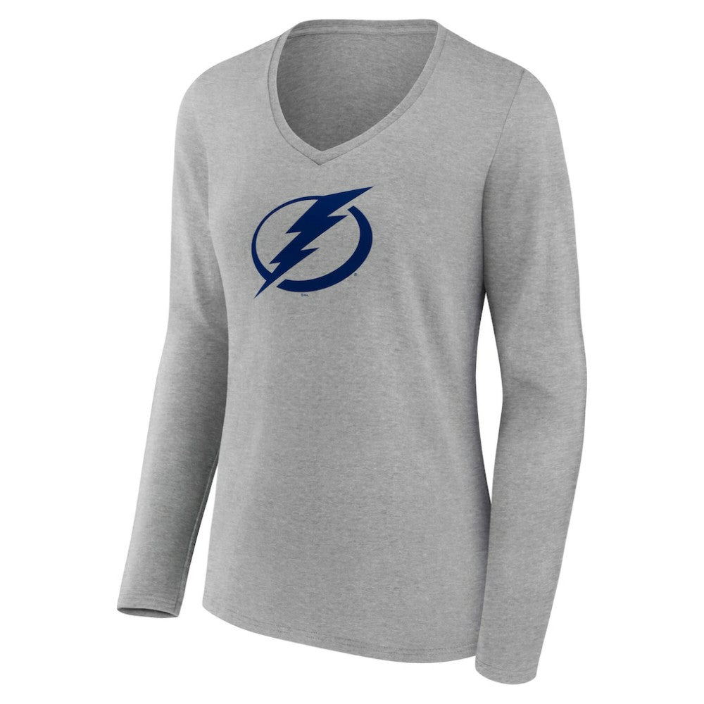 NHL Tampa Bay Lightning Women's Primary Logo Long Sleeve V-Neck T-Shirt - Gray
