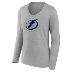 NHL Tampa Bay Lightning Women's Primary Logo Long Sleeve V-Neck T-Shirt - Gray