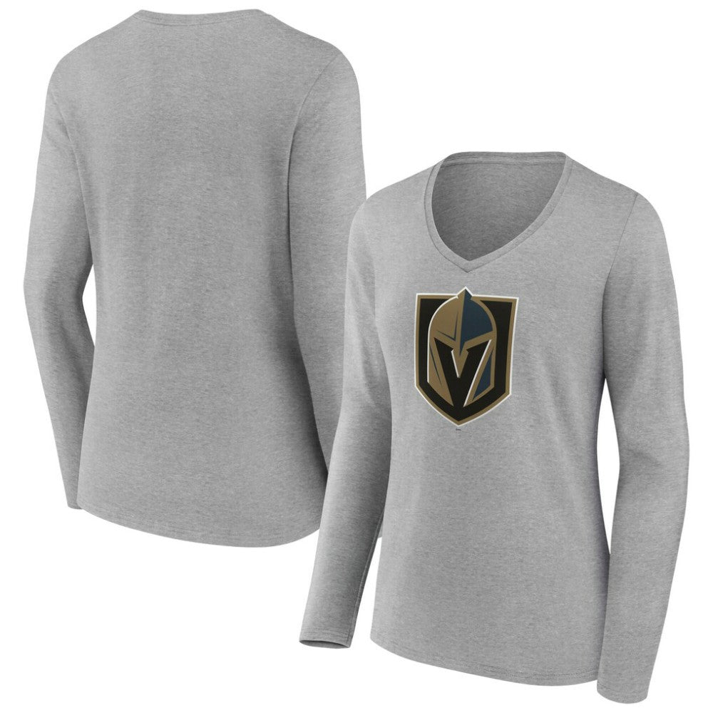 NHL Vegas Golden Knights Women's Primary Logo Long Sleeve V-Neck T-Shirt - Gray