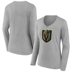 NHL Vegas Golden Knights Women's Primary Logo Long Sleeve V-Neck T-Shirt - Gray