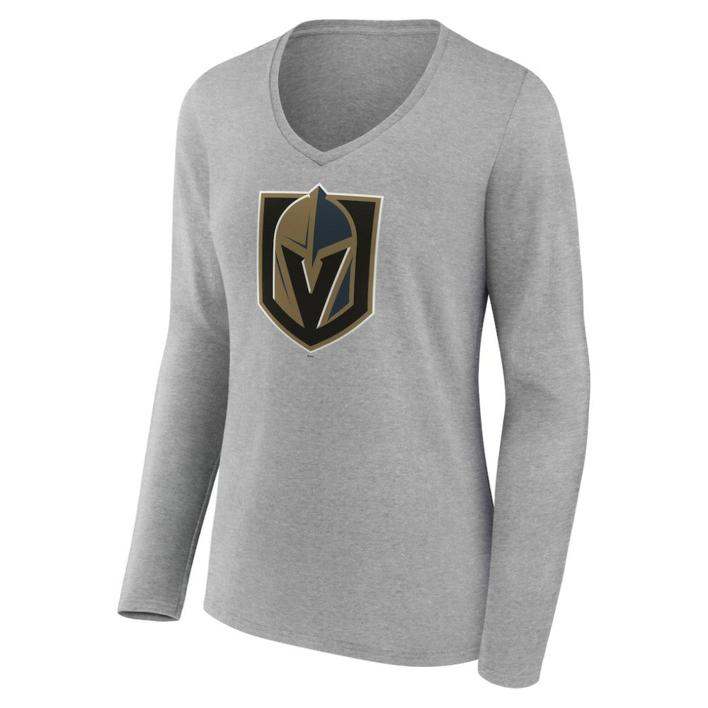 NHL Vegas Golden Knights Women's Primary Logo Long Sleeve V-Neck T-Shirt - Gray