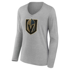 NHL Vegas Golden Knights Women's Primary Logo Long Sleeve V-Neck T-Shirt - Gray