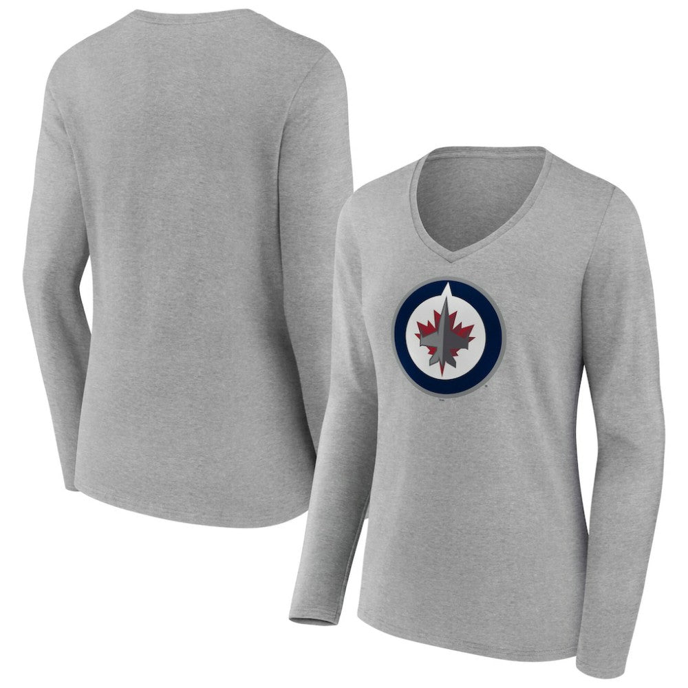 NHL Winnipeg Jets Women's Primary Logo Long Sleeve V-Neck T-Shirt - Gray