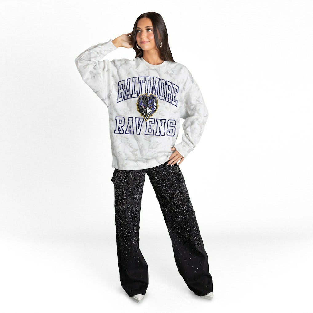 Baltimore Ravens Gameday Couture Women's Whiteout Oversized Premium Fleece Sweatshirt Arctic Camo