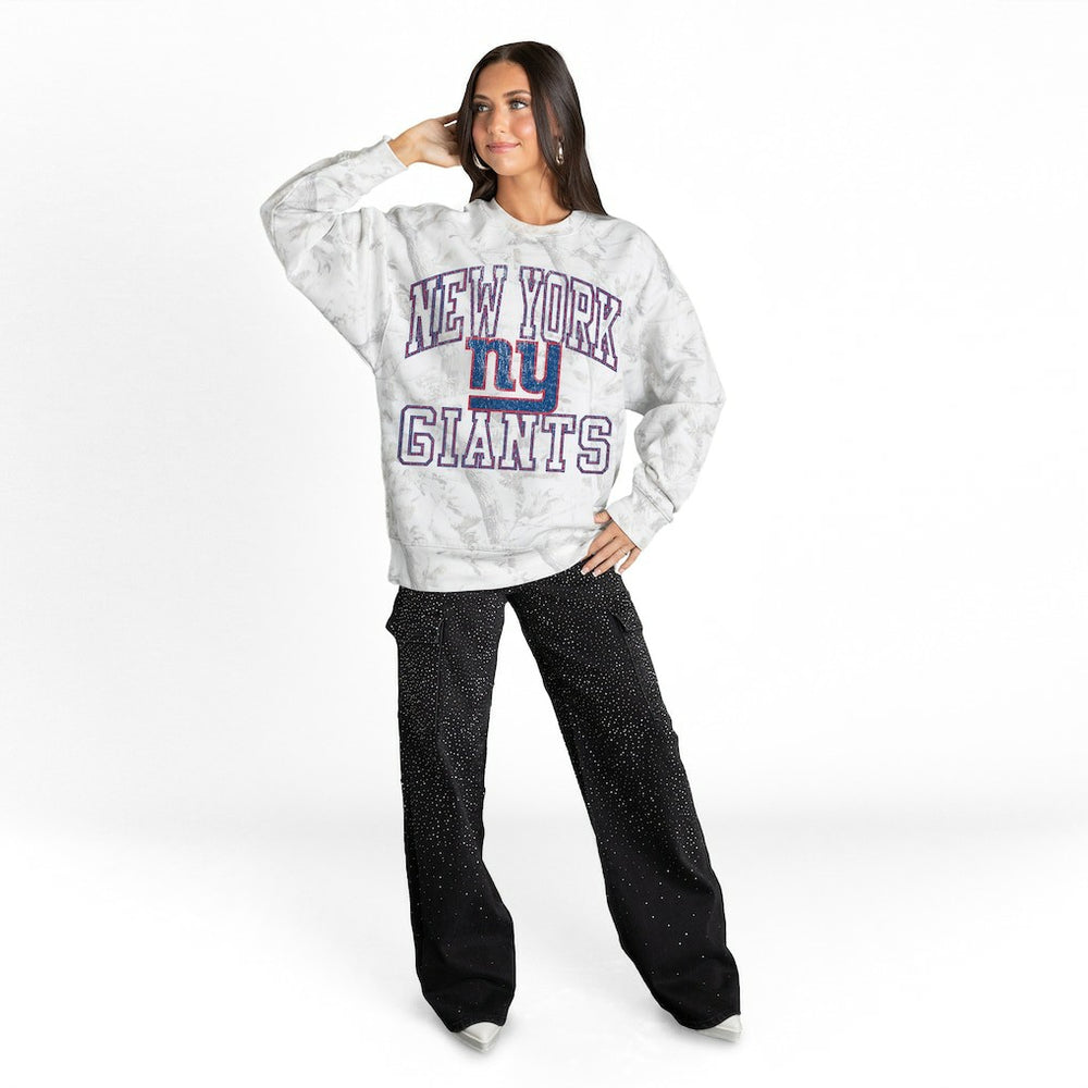 New York Giants Gameday Couture Women's Whiteout Oversized Premium Fleece Sweatshirt Arctic Camo