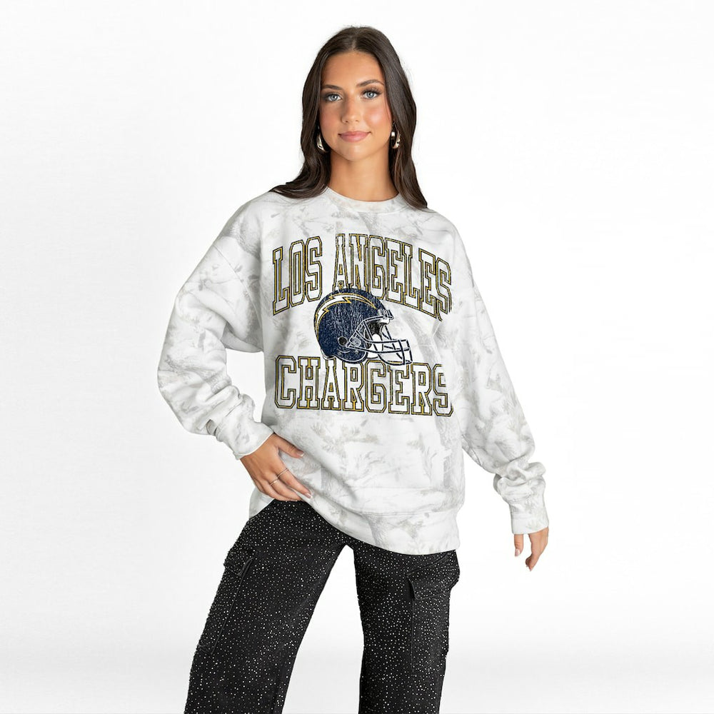 Los Angeles Chargers Gameday Couture Women's Whiteout Oversized Premium Fleece Sweatshirt Arctic Camo