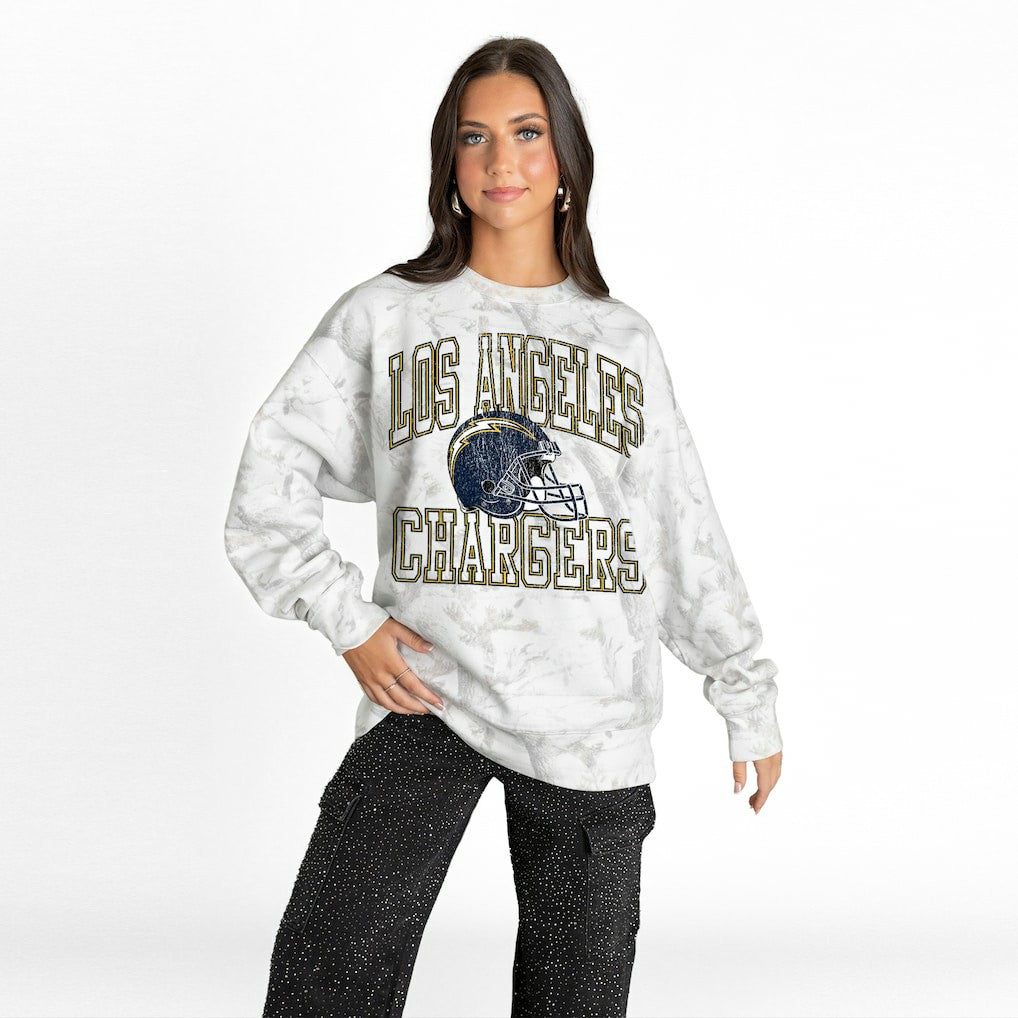 Los Angeles Chargers Gameday Couture Women's Whiteout Oversized Premium Fleece Sweatshirt Arctic Camo