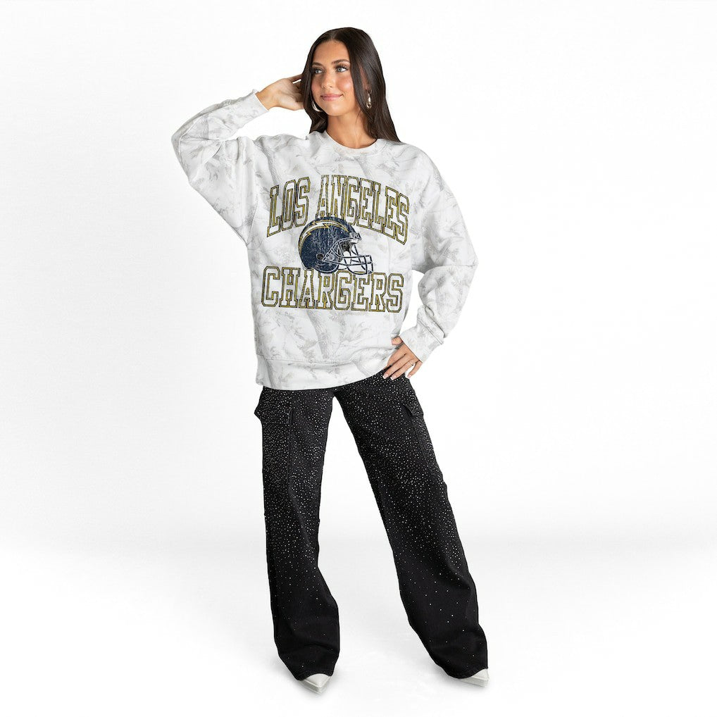 Los Angeles Chargers Gameday Couture Women's Whiteout Oversized Premium Fleece Sweatshirt Arctic Camo