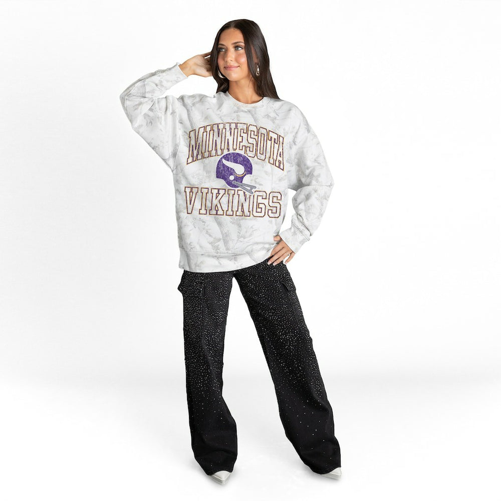 Minnesota Vikings Gameday Couture Women's Whiteout Oversized Premium Fleece Sweatshirt Arctic Camo