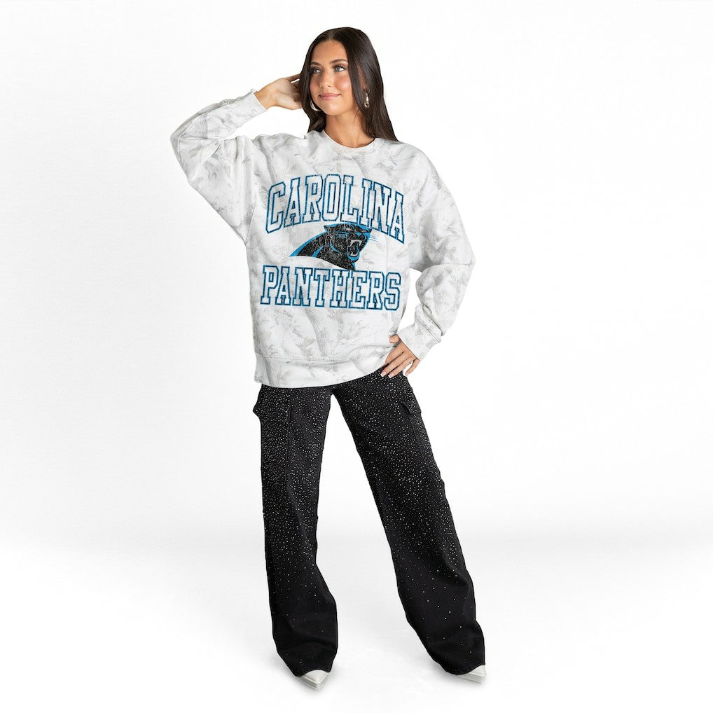 Carolina Panthers Gameday Couture Women's Whiteout Oversized Premium Fleece Sweatshirt Arctic Camo
