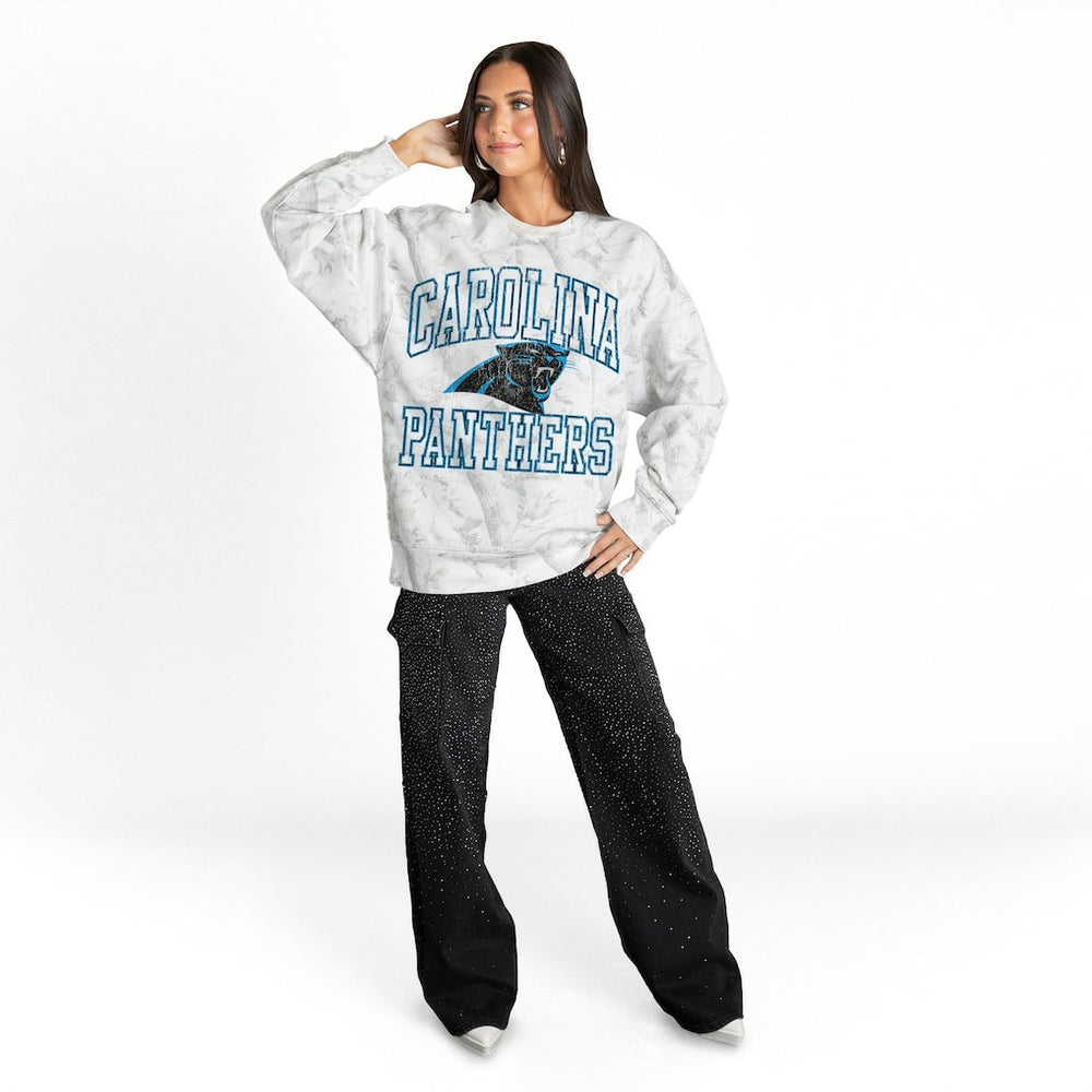 Carolina Panthers Gameday Couture Women's Whiteout Oversized Premium Fleece Sweatshirt Arctic Camo