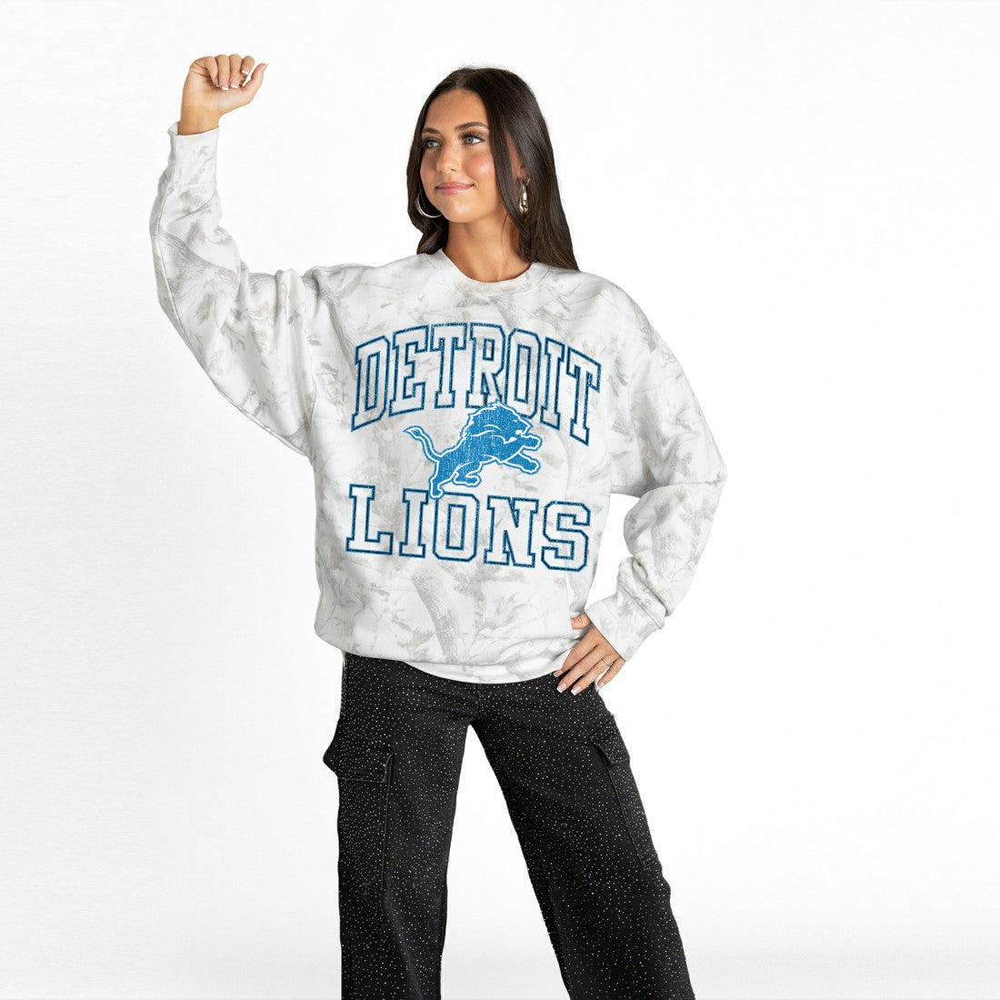 Detroit Lions Gameday Couture Women's Whiteout Oversized Premium Fleece Sweatshirt Arctic Camo