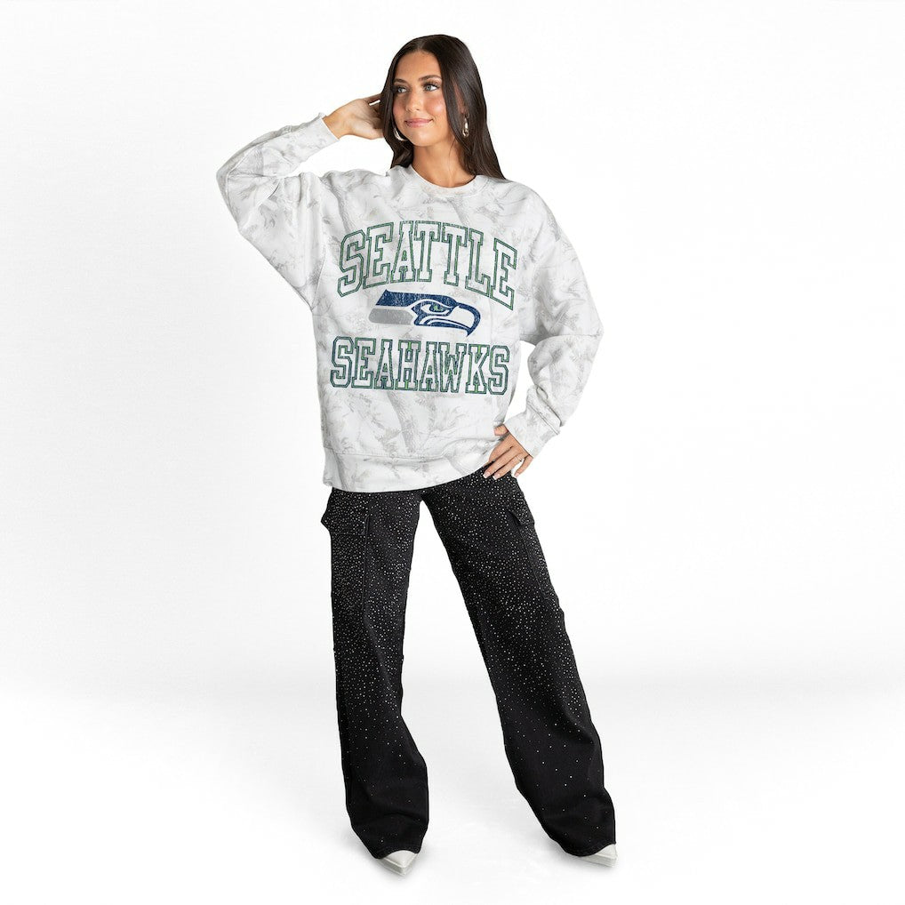 Seattle Seahawks Gameday Couture Women's Whiteout Oversized Premium Fleece Sweatshirt Arctic Camo