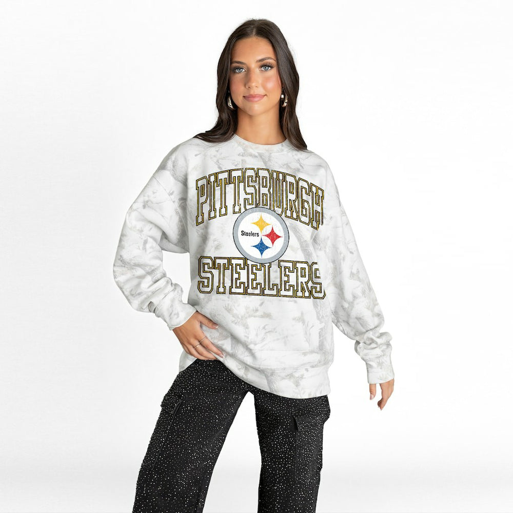 Pittsburgh Steelers Gameday Couture Women's Whiteout Oversized Premium Fleece Sweatshirt Arctic Camo