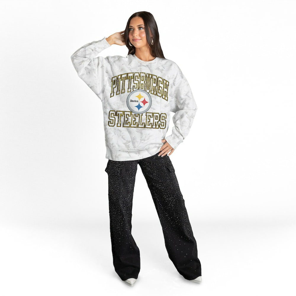 Pittsburgh Steelers Gameday Couture Women's Whiteout Oversized Premium Fleece Sweatshirt Arctic Camo