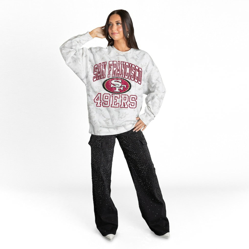 San Francisco 49ers Gameday Couture Women's Whiteout Oversized Premium Fleece Sweatshirt Arctic Camo