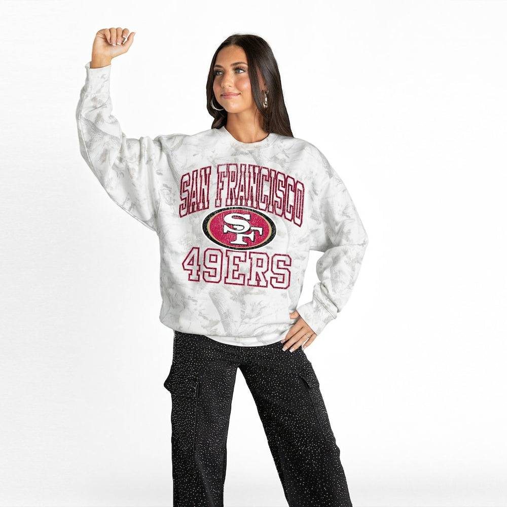 San Francisco 49ers Gameday Couture Women's Whiteout Oversized Premium Fleece Sweatshirt Arctic Camo