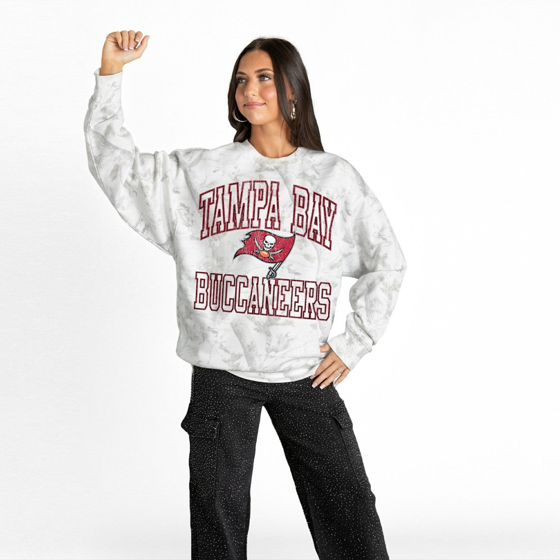 Tampa Bay Buccaneers Gameday Couture Women's Whiteout Oversized Premium Fleece Sweatshirt Arctic Camo