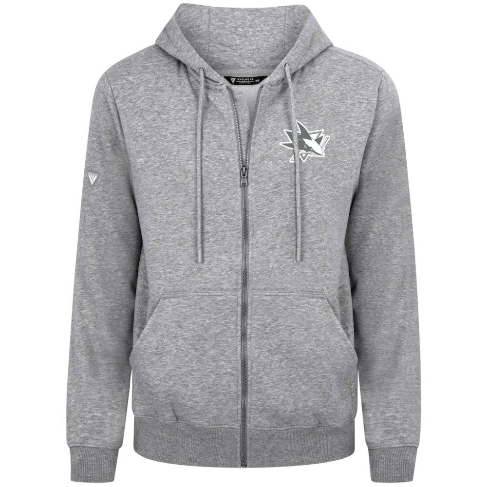NHL San Jose Sharks Levelwear Podium Chenille Logo Full-Zip Hoodie - Gray