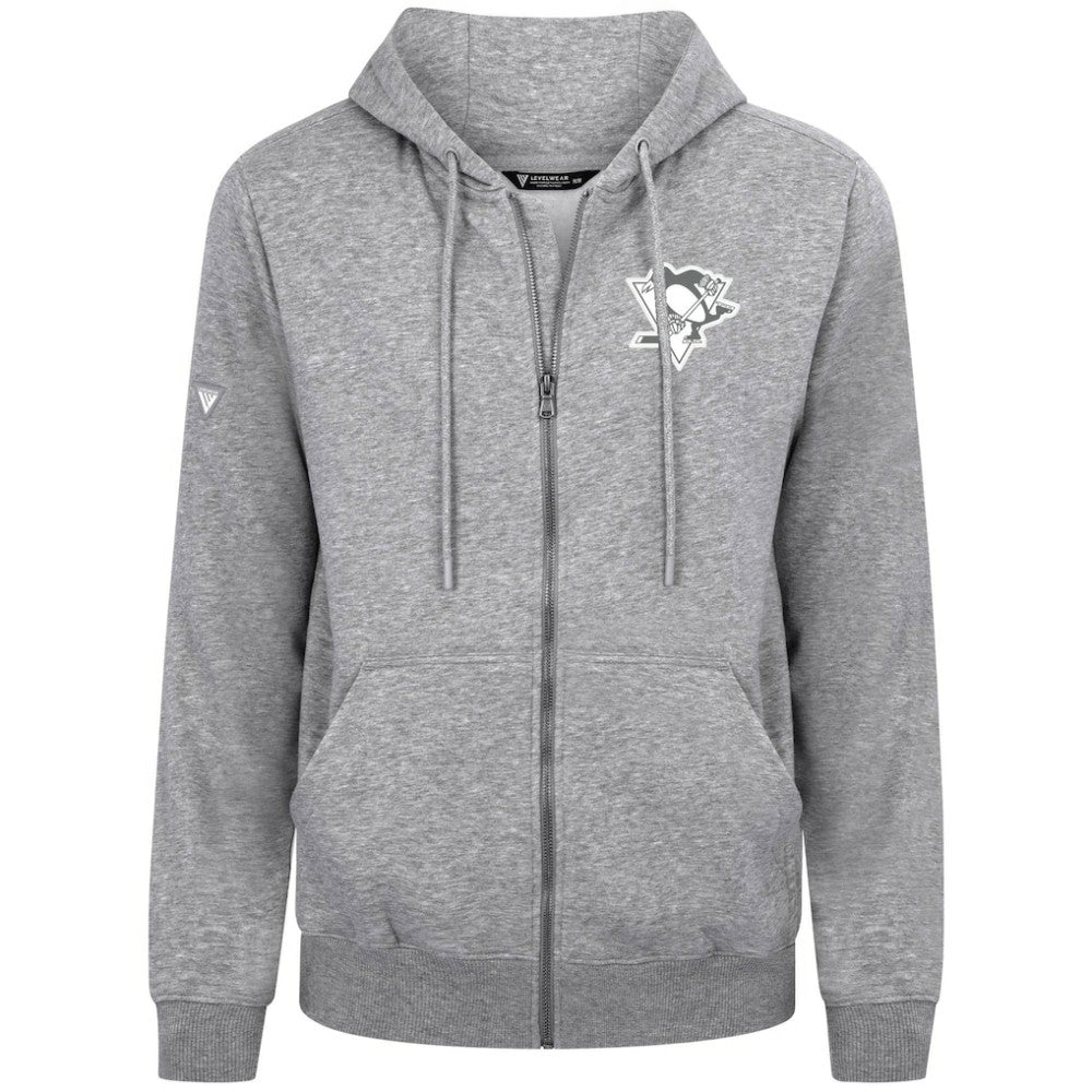 NHL Pittsburgh Penguins Levelwear Podium Chenille Logo Full-Zip Hoodie - Gray